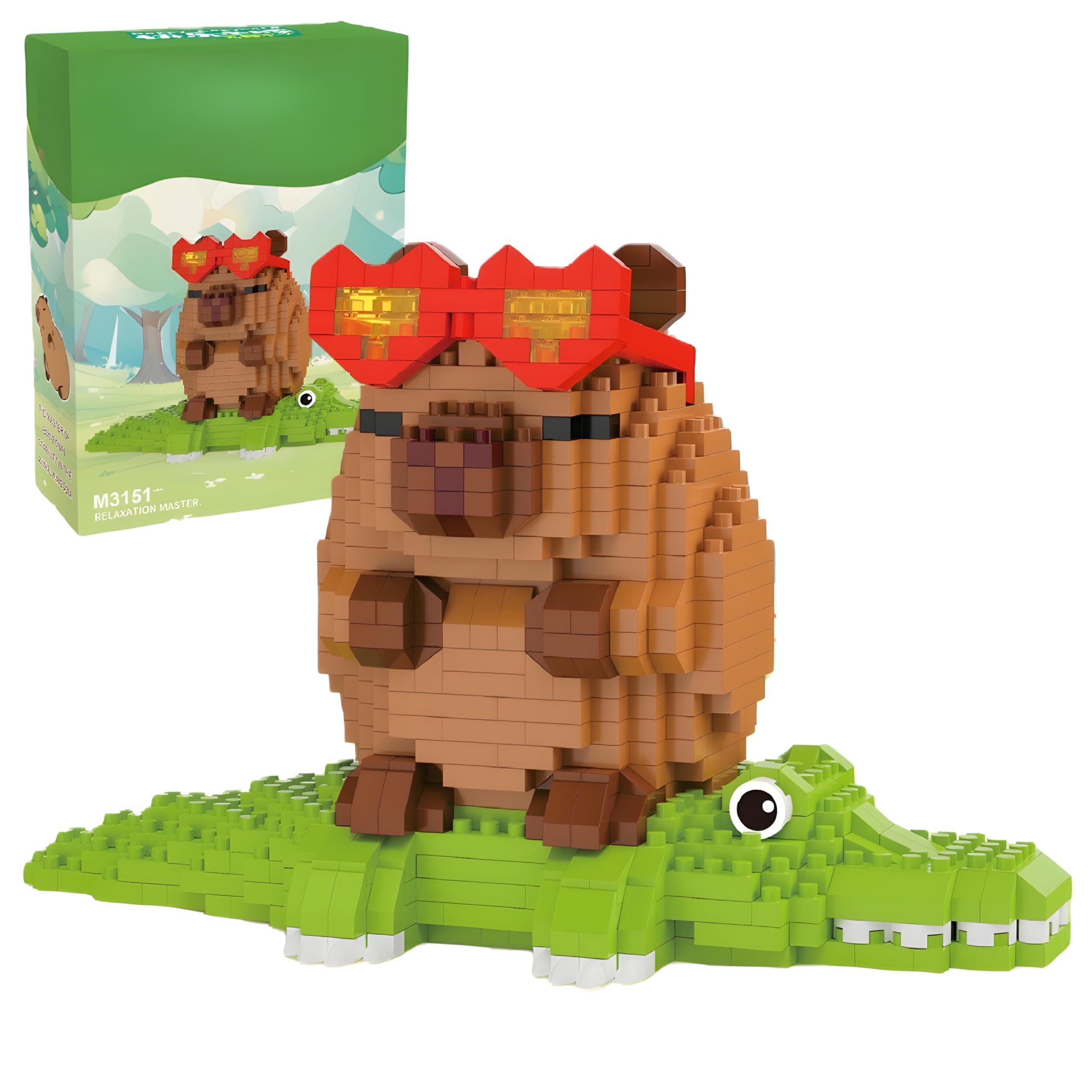 Capybara Cartoon Mini Building Blocks Set, 640pcs Capybara Building Sets, Creative DIY Educational Toy, Creativity Toy Bricks for Parent-Child Interactive Toys, Birthday Gifts, 7+ (GREEN)