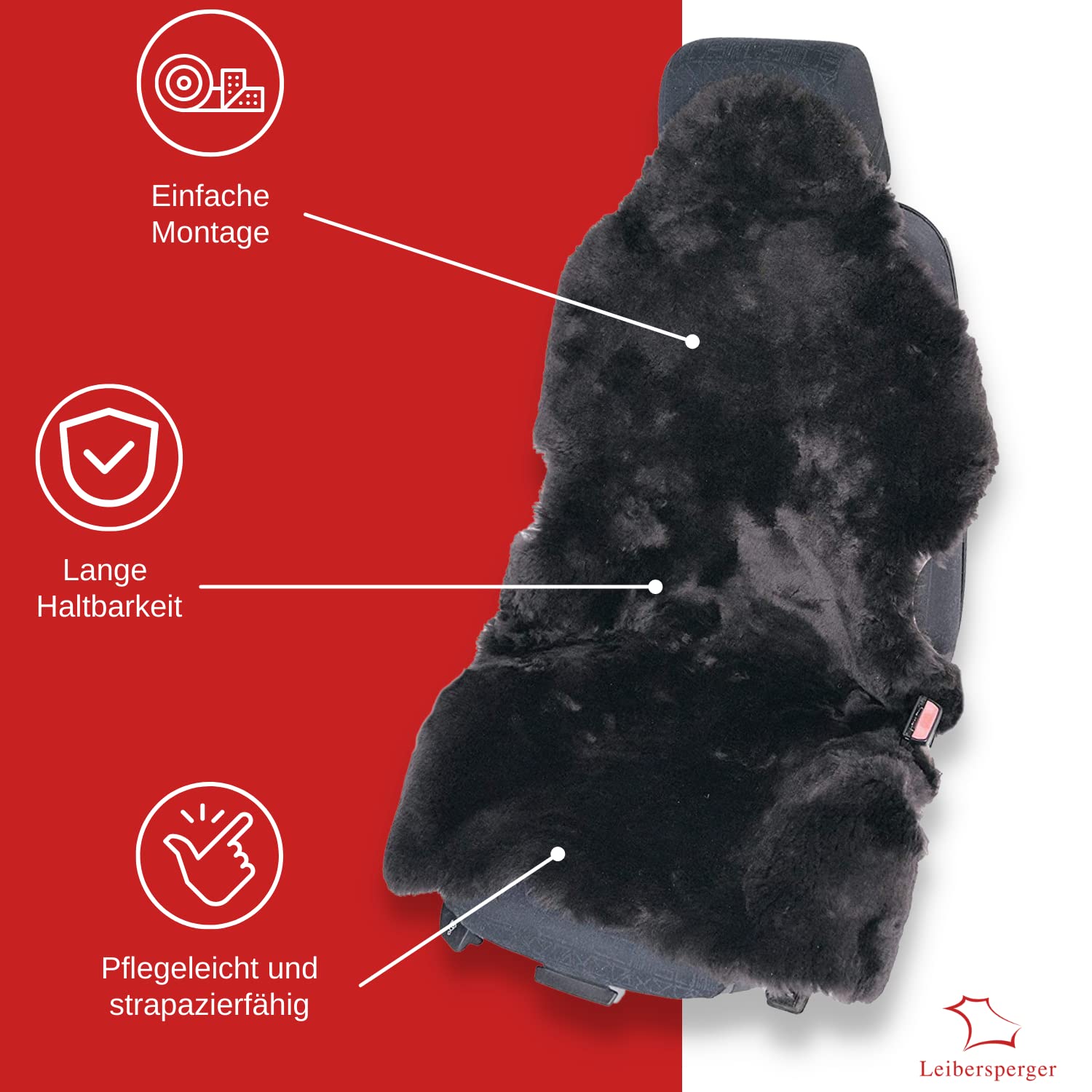 Pokrowiec na fotel samochodowy z prawdziwej skóry jagnięcej, naturalny kształt, krótkie włosie, do foteli skórzanych (antracyt)