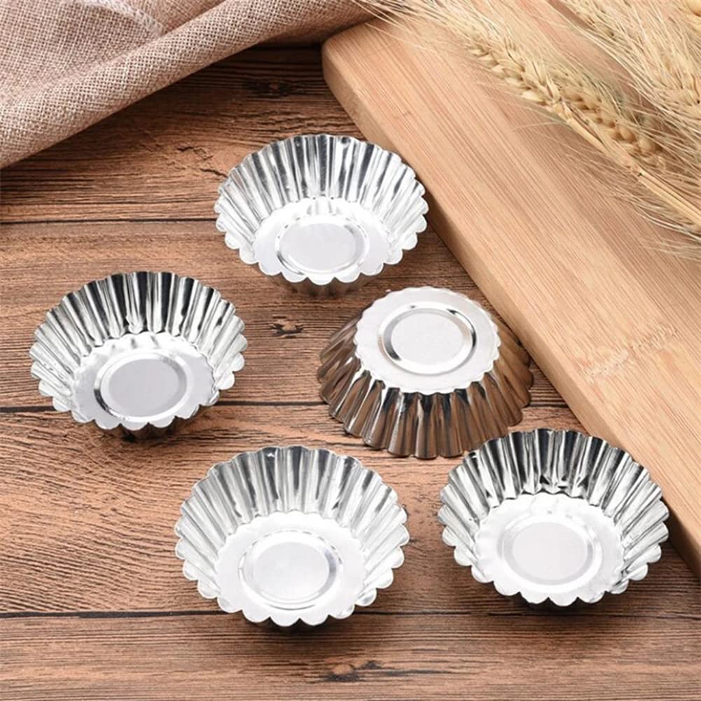 100 piezas de molde aluminio para tarta huevo, molde redondo grande para magdalenas, molde para tarta huevo reutilizable, molde para tarta huevo, molde para pudín, herramientas para hornear cocina DIY