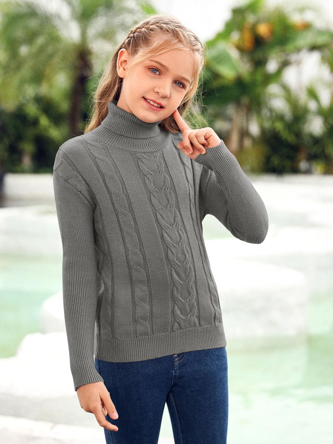 Girls Turtleneck Sweaters Pullover Kids Toddlers Cable Knit Long Sleeve Jumper Tops - Image 2