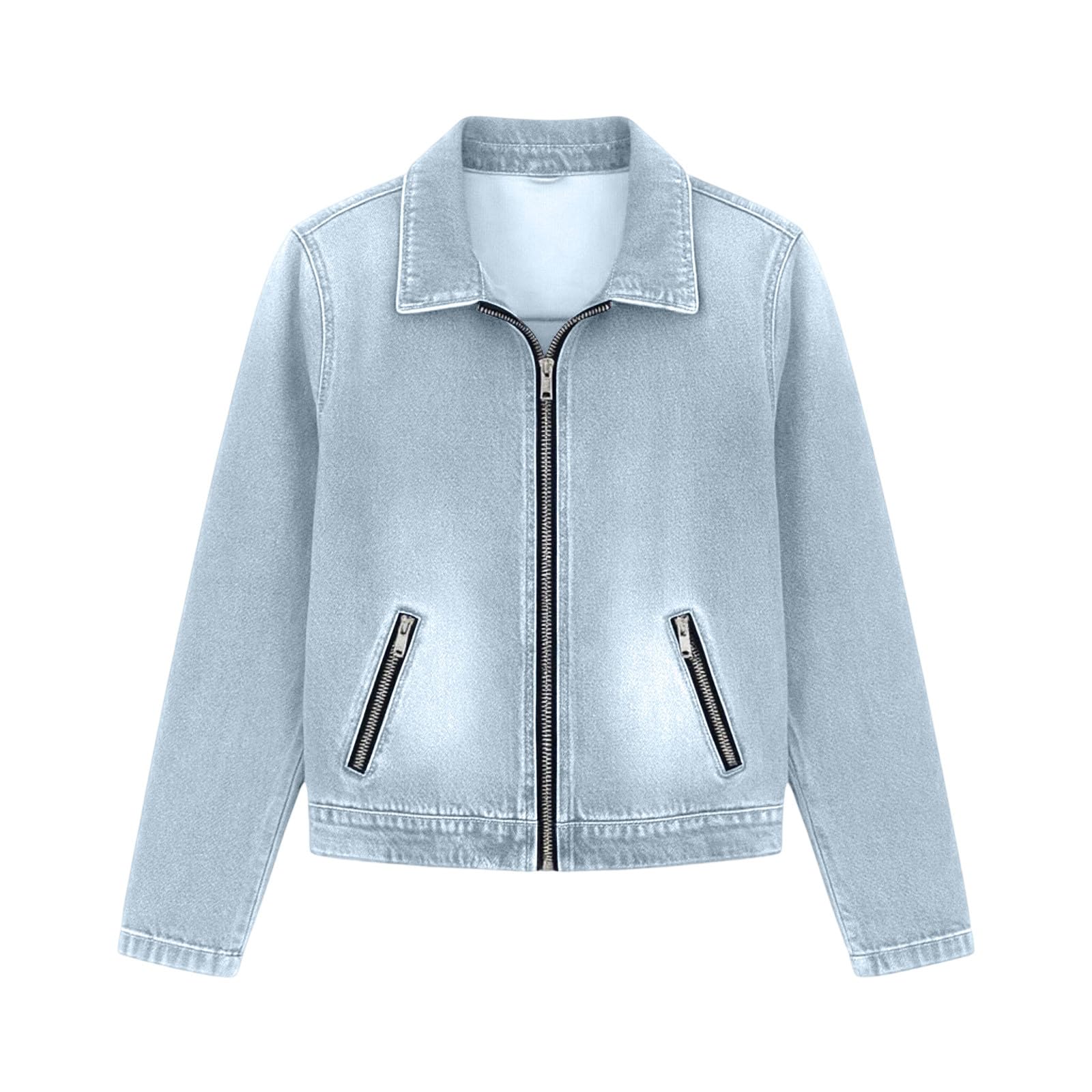 Veste en Jean Femme Courte Zippée Blouson Denim