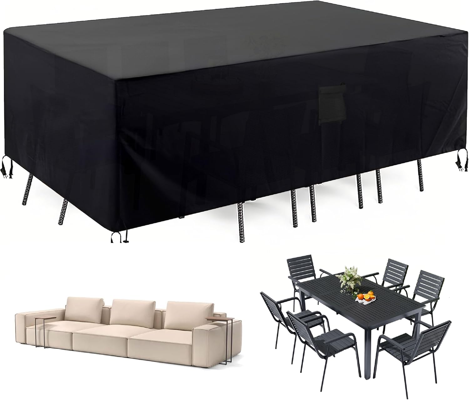 Outdoor Patio Furniture Covers Heavy Duty Waterproof, 128"L Sofa Set Cover with Windproof Straps, UV Protection for Table, Sectional, Chair