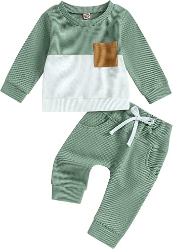 Fall Baby Boy Clothes Long Sleeve Color Block Sweatshirt Solid Pants Set Toddler Sweatsuit Boys Outfit Winter