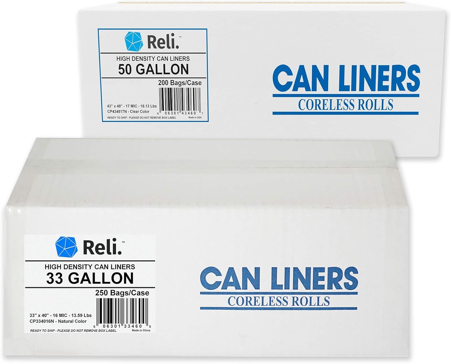 Reli. 33 Gallon Trash Bags (250 Bags) & Trash Bags 50 Gallon (200 Bags)