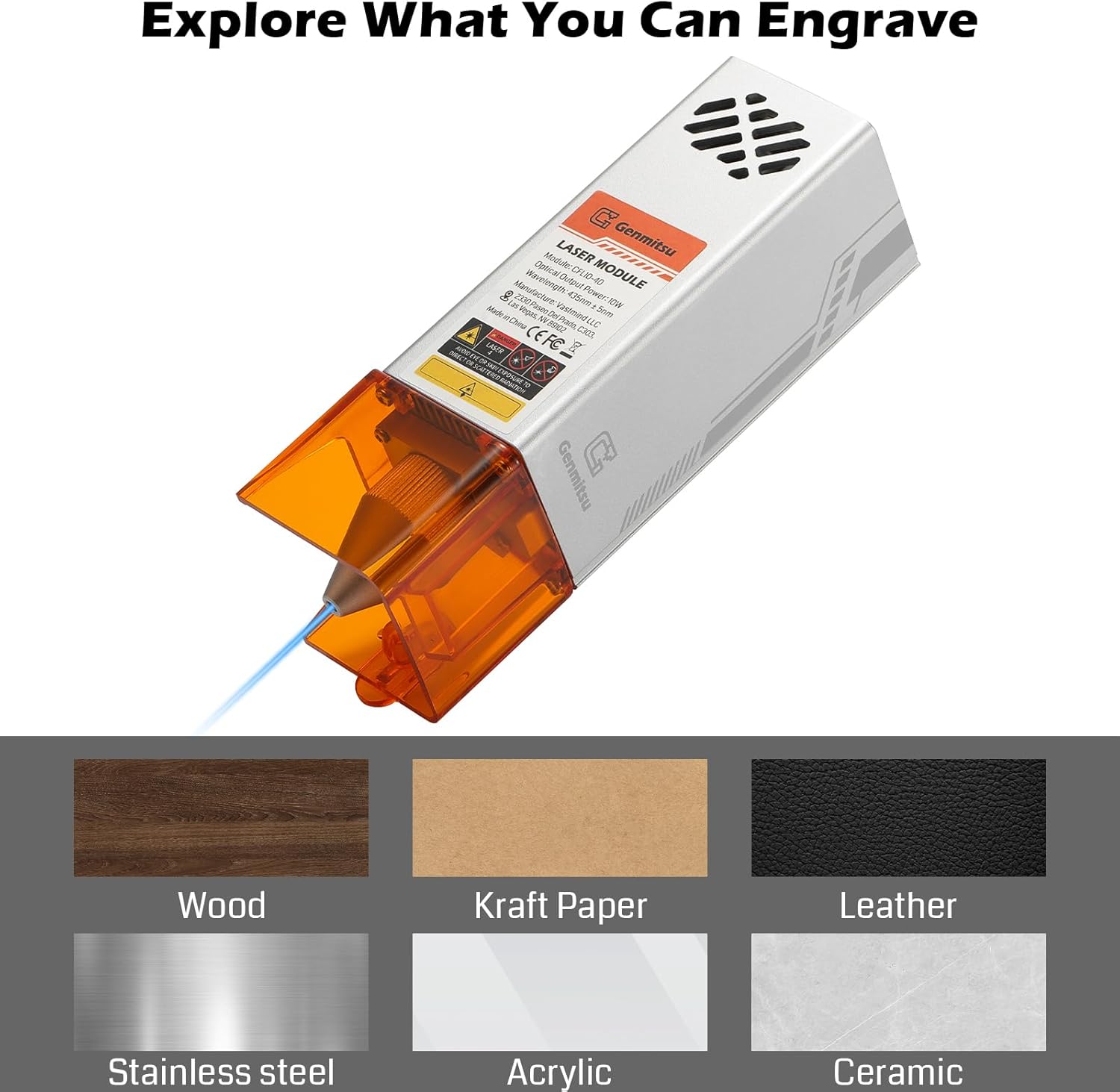 Genmitsu Laser Engraver Module for CNC router machine, 10000mW, 435nm for 3020-PRO/3030-PROVer Ultra, 4040-PRO/PRO MAX, PROVer XL 4030 V1/V2/2X2/4X4, Laser Class 4