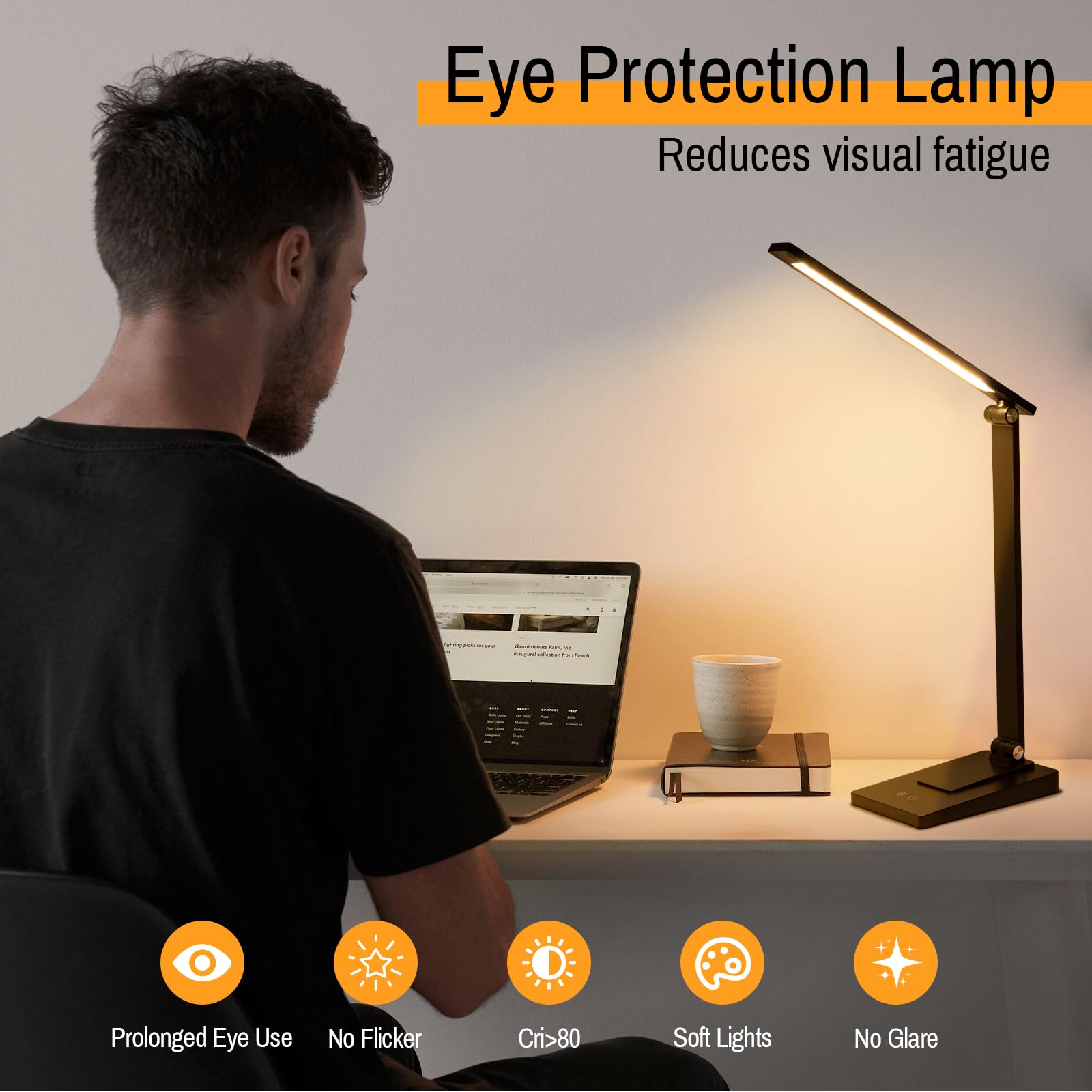 Lámpara Escritorio LED, 800LM 2600mAh Flexo LED Escritorio sin Cable, 5 Modos, 5 Niveles de Brillo Lámpara de Mesa Aluminio & Plegable con Puerto USB para Cama, Estudiar