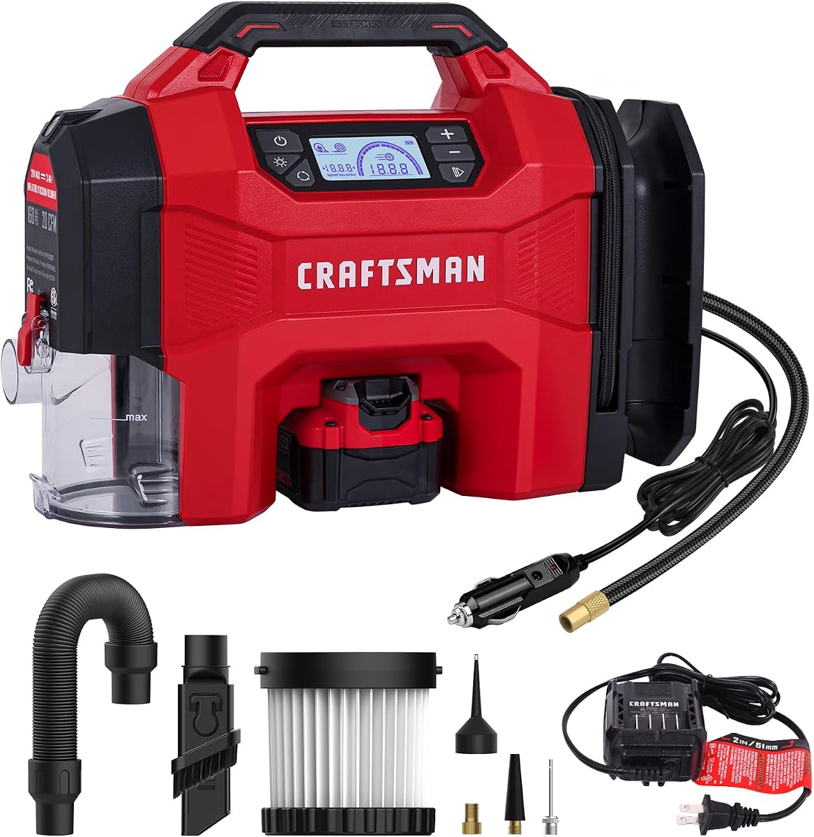 3-in-1 Tire Inflator Portable Air Compressor 160 PSI with Battery | Cordless pump/Car Vacuum/Dust Blower with 4.0Ah Battery & 12V Charger & LED Light for Car, Bike, Ball, Inflatable Mat & SUP