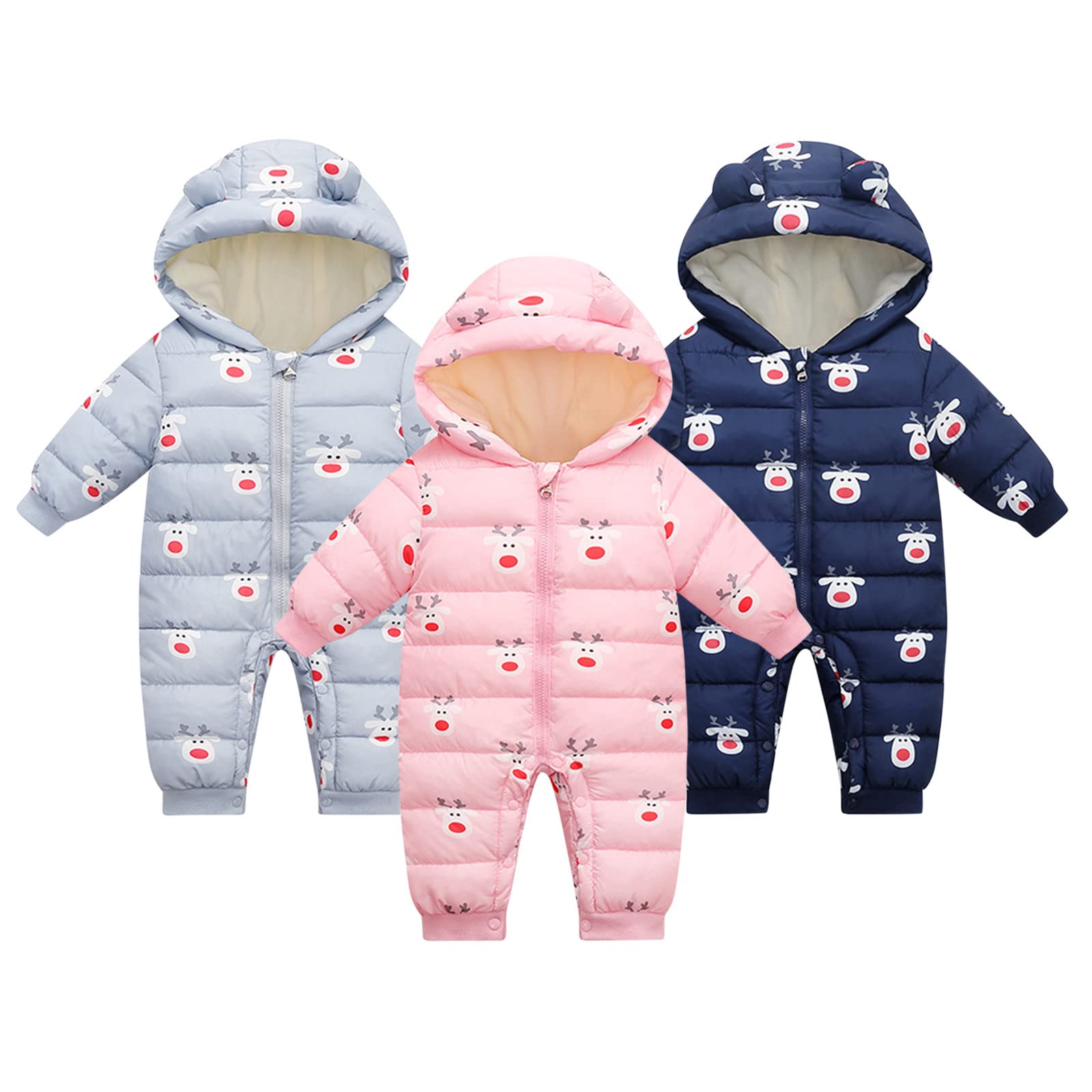 RNTOP Baby Snowsuit Infant Boys Girls Thicken Warm Winter Coat Newborn Hooded Jumpsuit Romper Puffer (Navy, 0-3 Months)