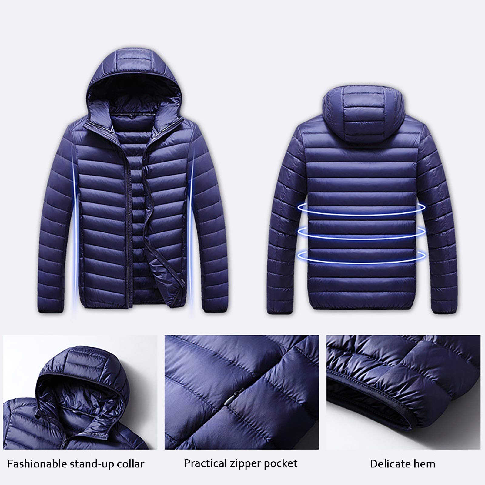 Winterjassen voor heren, halflange donsjack met capuchon, warme donsjas