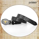 LEACOOLKEY Western Cowboy Ceinture en cuir Longhorn Bull Buckle Ceintures 1.5" Large ceinture en cuir gravé floral pour homme