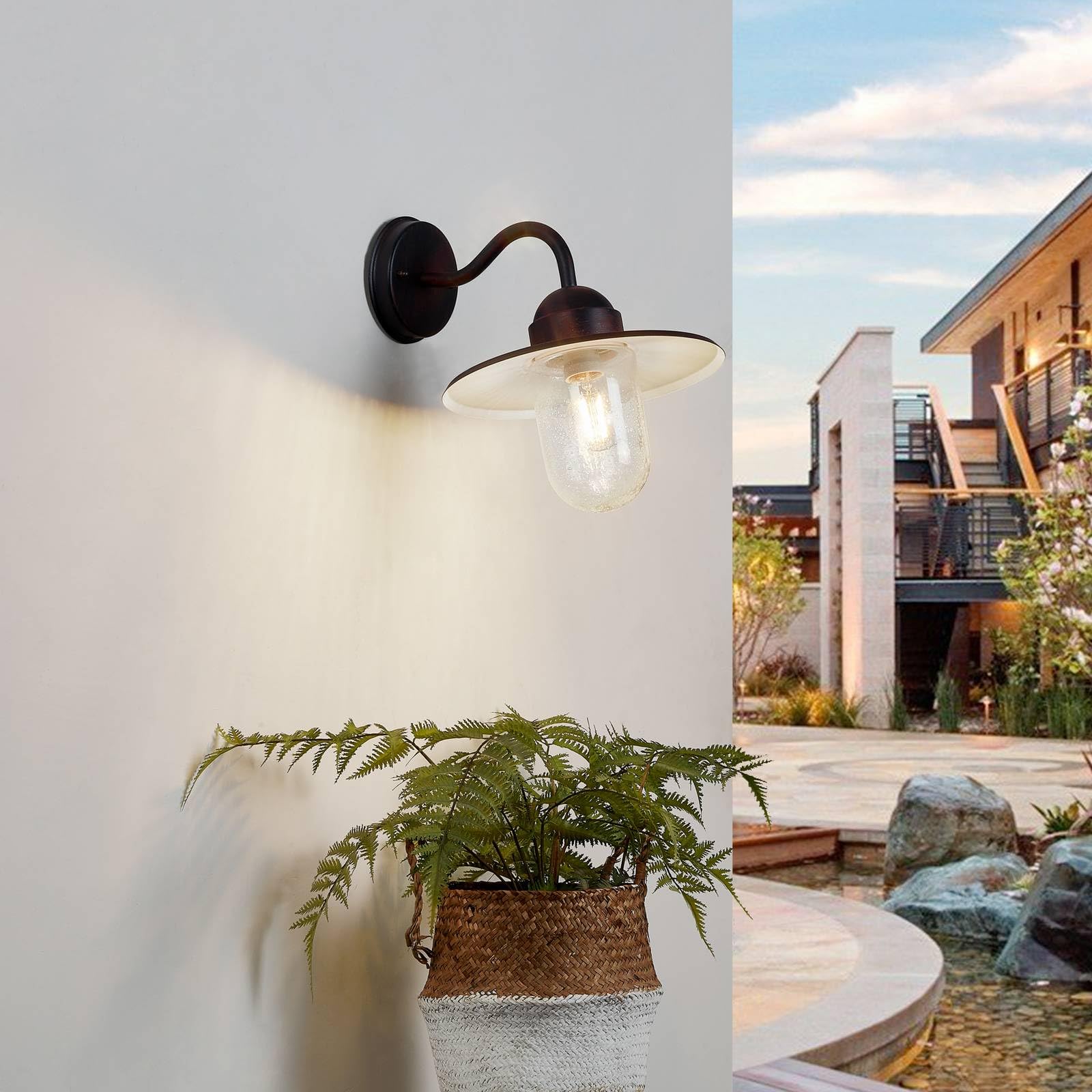Lindby aplique de pared exterior en óxido, transparente, lámpara