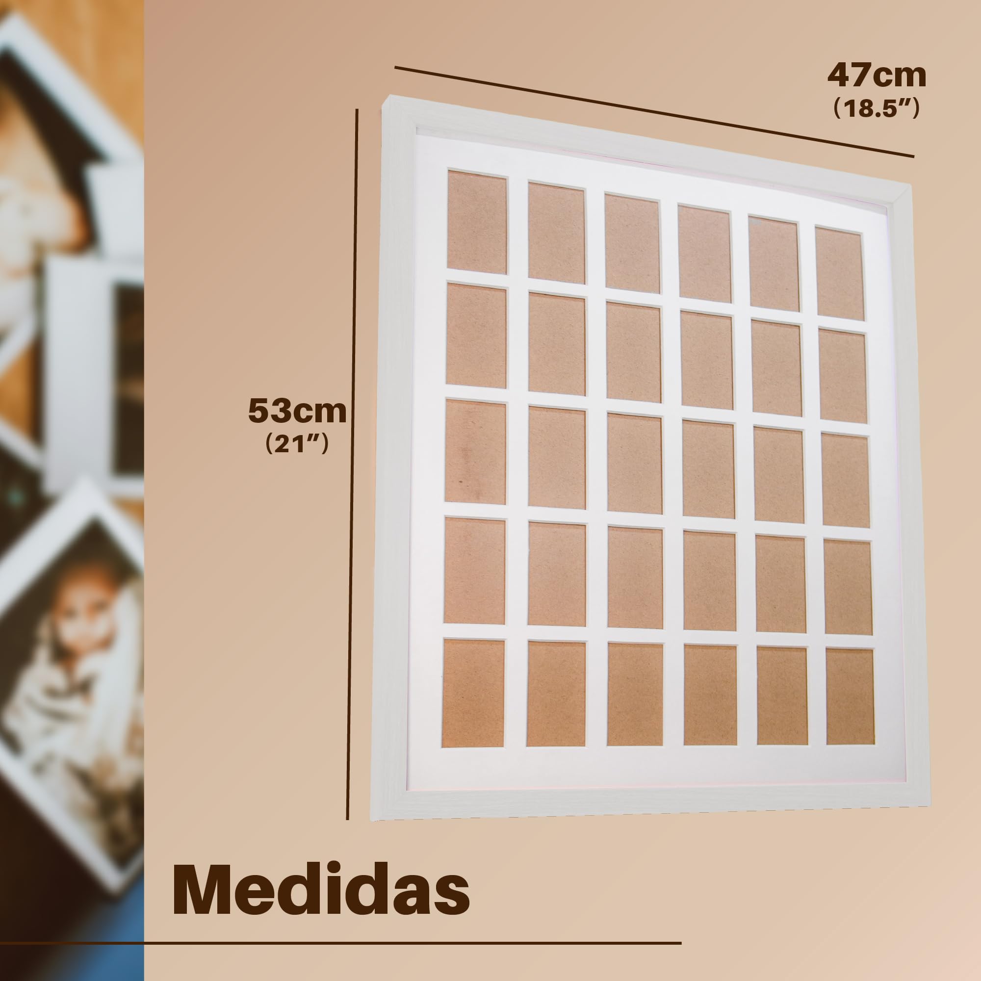 Tapeera Portafotos Múltiple Blanco para Pared – Compatible con Polaroid e Instax – Grande Marco Collage de Fotos – Mini Marco de Fotos para Pared (Blanco, Instax mini / 2x3)
