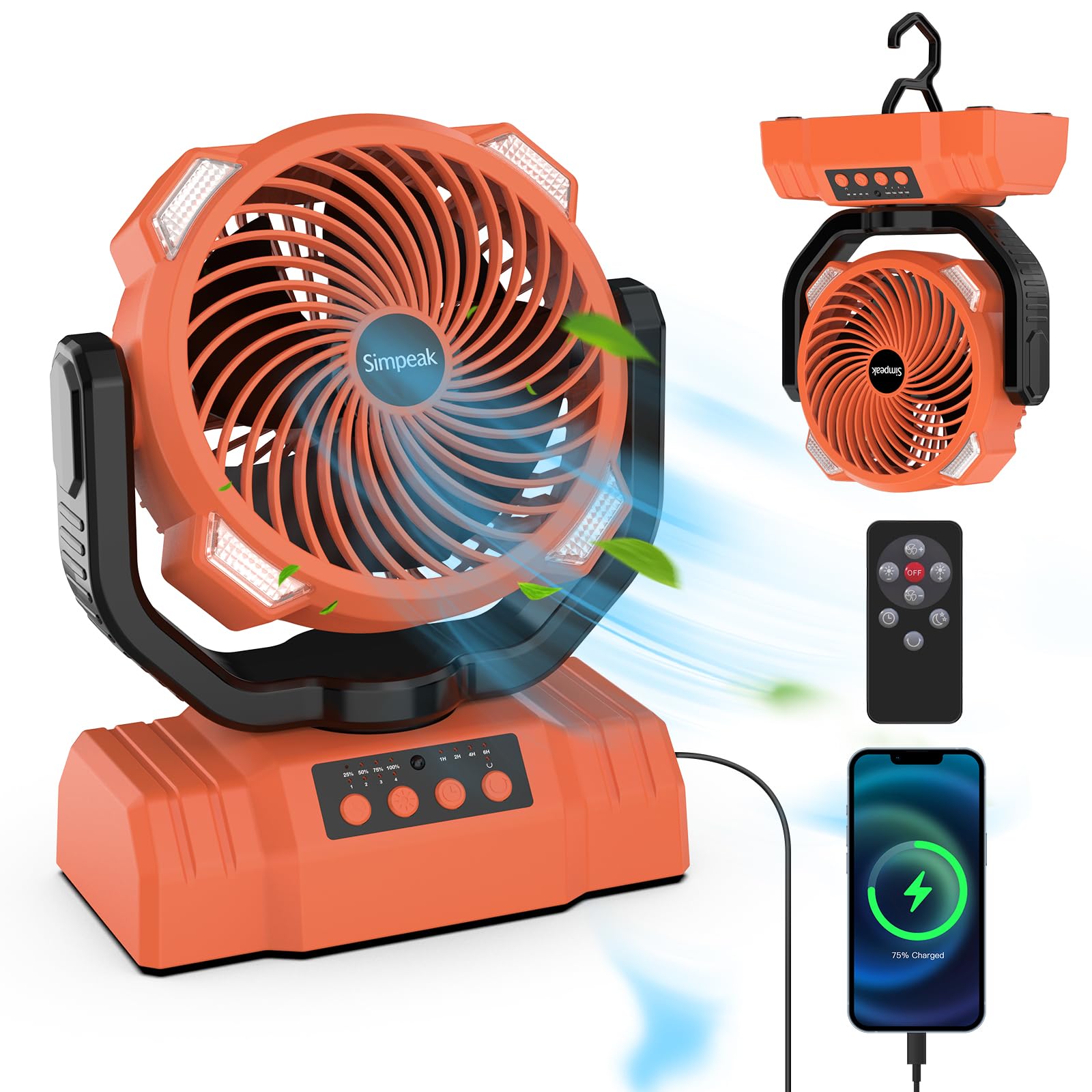 Ventilateur USB 10000mAh Simpeak - Pince, Camping, Avec Télécommande