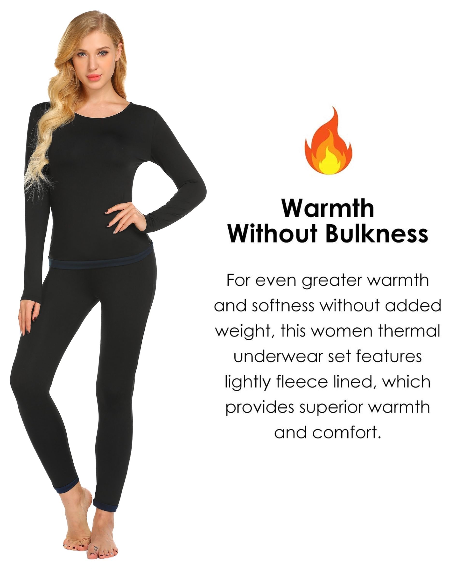 Ekouaer Pyjama thermique pour femme - Intérieur en polaire thermique - 2 pièces - Pour l'hiver