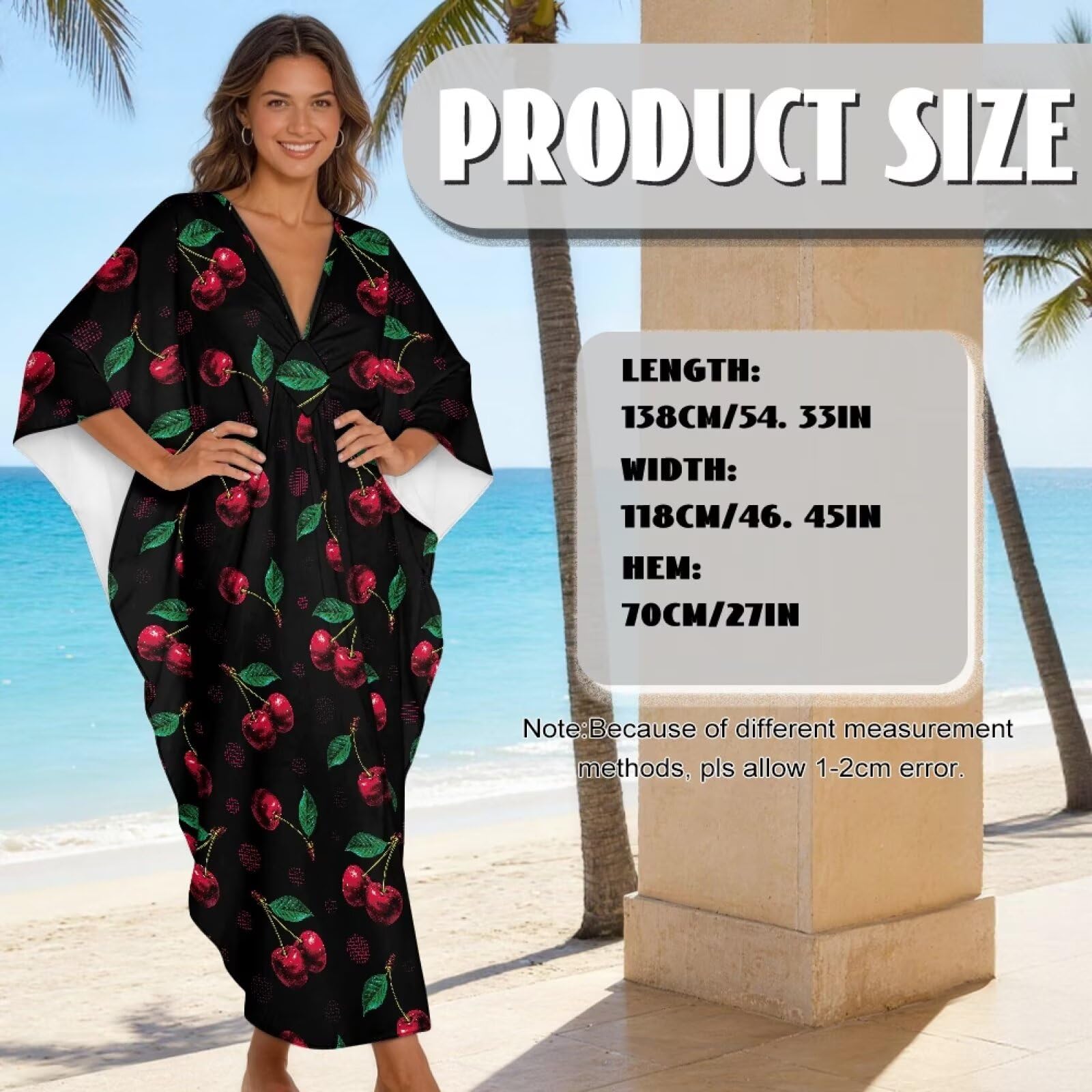 Xoenoiee Damskie sukienki kaftan plus size okrycie plażowe dekolt w serek rękaw nietoperz strój kąpielowy okrycie letnia sukienka kaftan