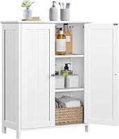 Yaheetech White Bathroom Floor Cabinet - Freestanding 3-Tier Storage Organizer with Adjustable Shelves & Double Doors, Modern MDF Furniture