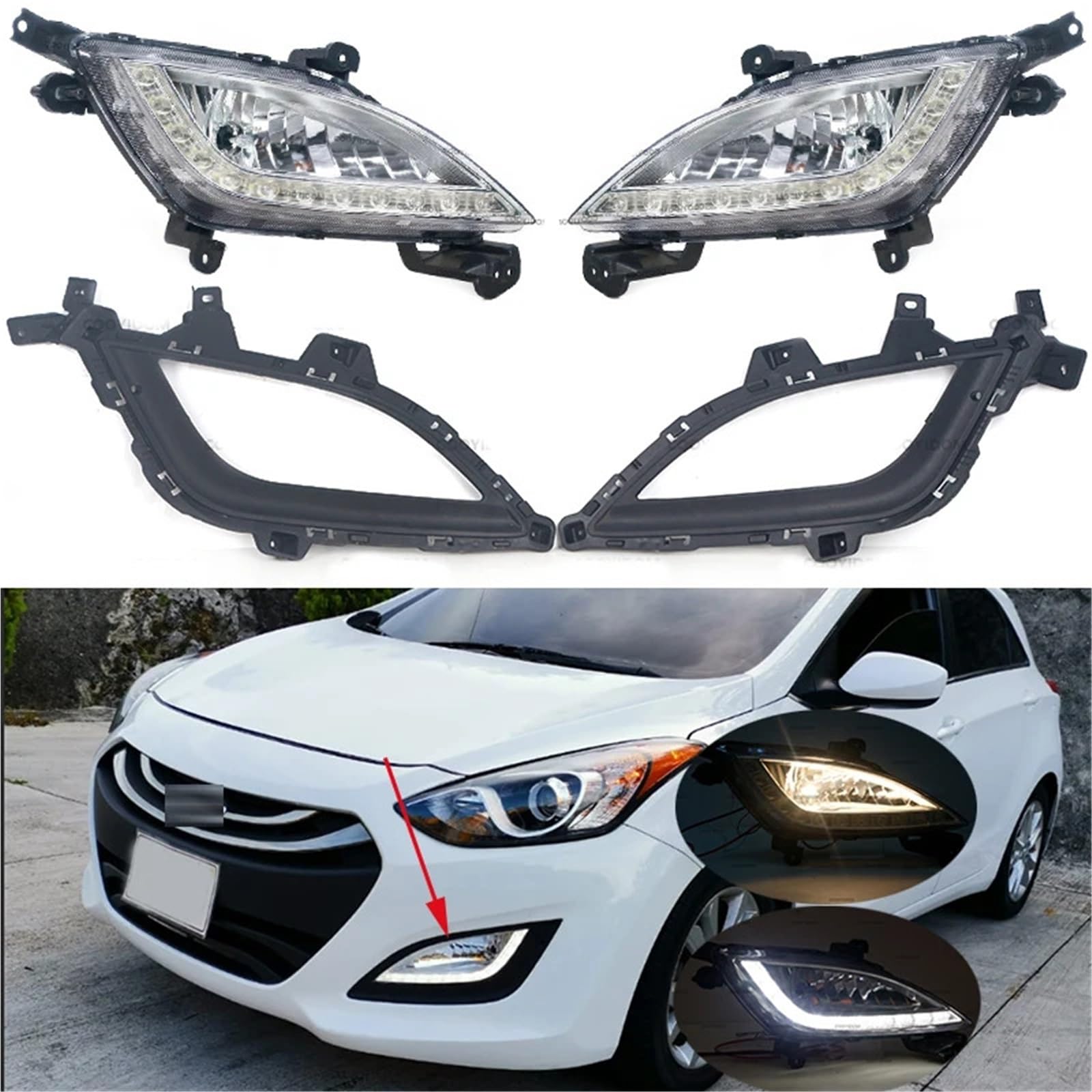 Przedni zderzak samochodu światła przeciwmgielne światła do jazdy dziennej osłona lampy pokrywa dla Hyundai Elantra GT I30 2012-2016 światła przeciwmgielne(1pc right light)
