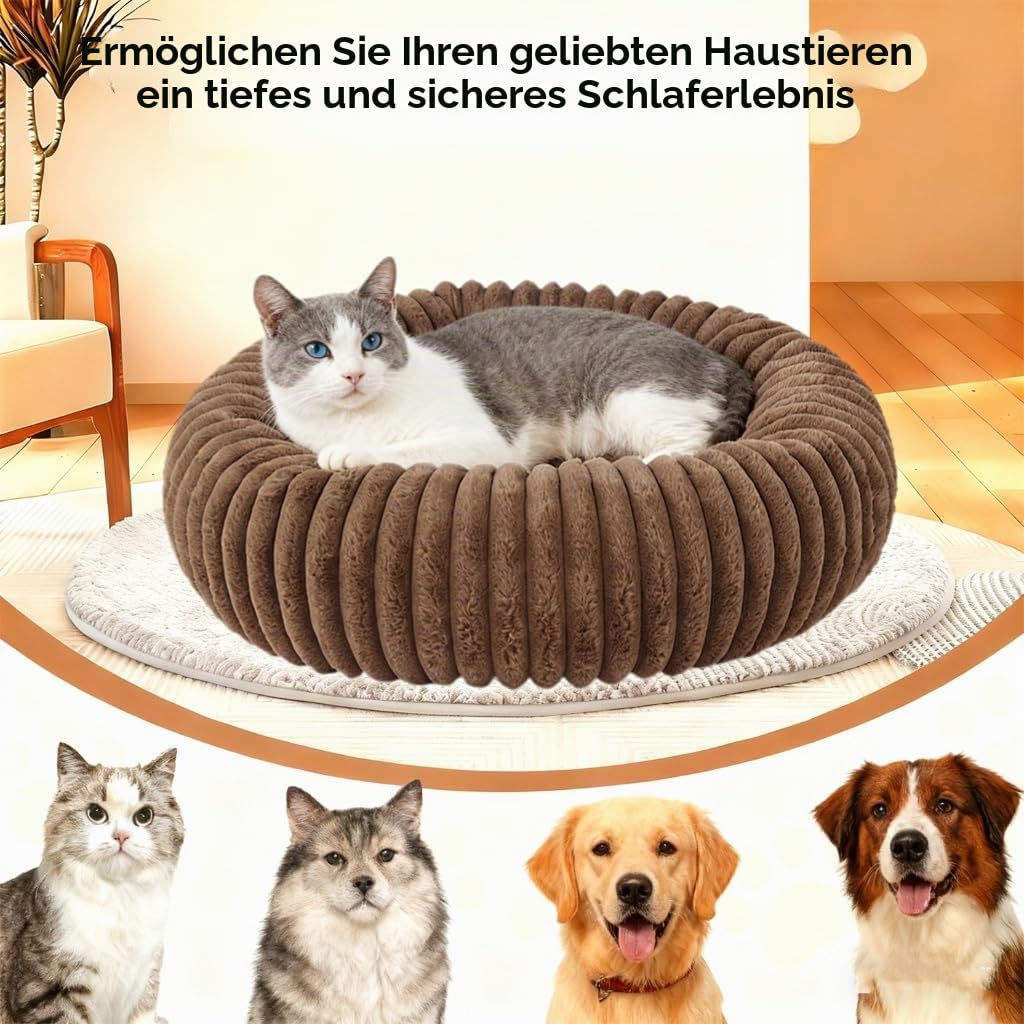 Flauschig Haustierbett Waschbar Hundebett Katzenbett Rund Donut Hundekorb Indoor Katzenkissen Katzenkorb Plüsch Welpenbett Schlafplatz für Katzen Kleine Mittelgroße Hunde