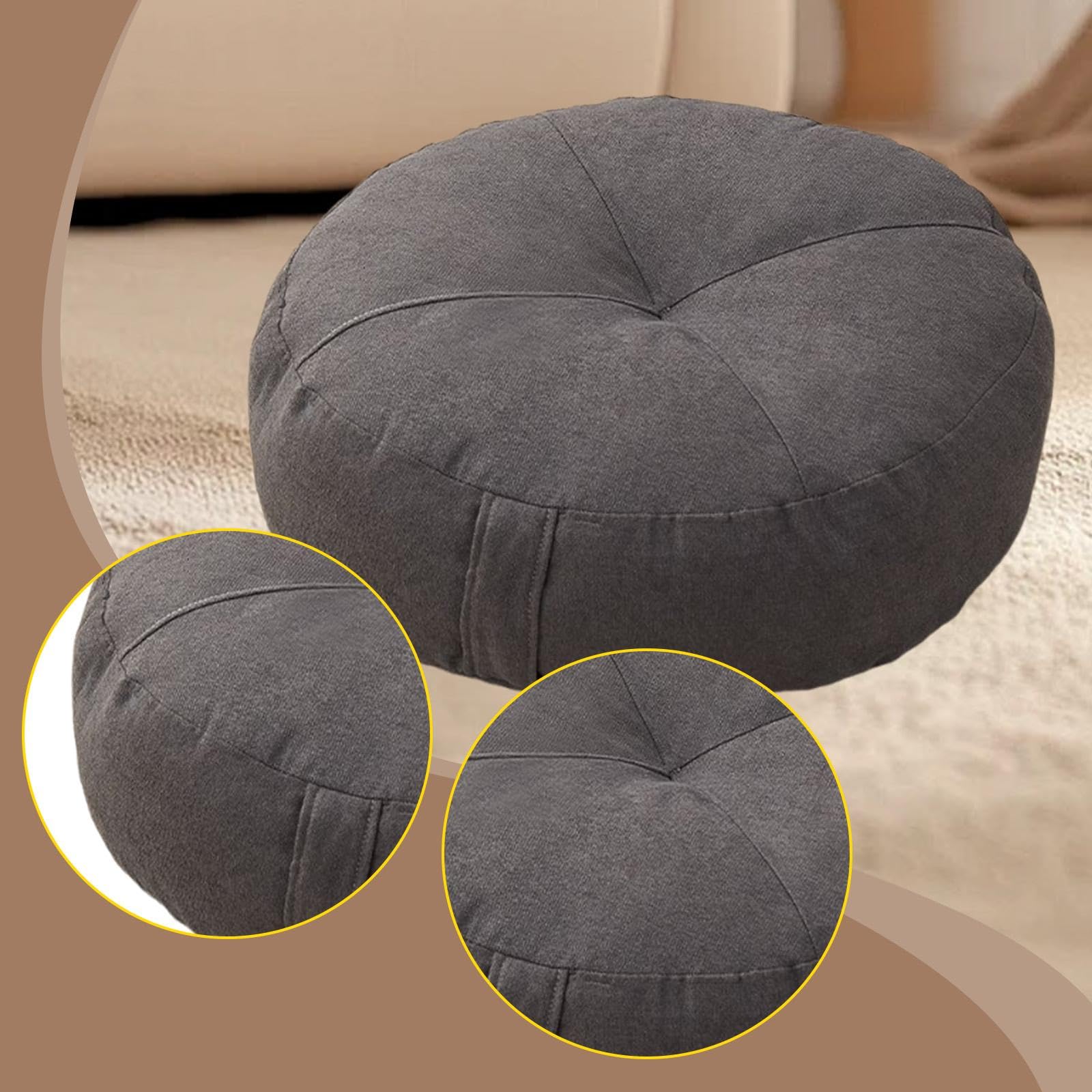 perfk Rundes Bodenkissen, bequemes dekoratives Tatami-Sitzkissen für Stuhl, Sofa, Wohnzimmer, Balkon, drinnen und draußen, Dunkelgrau
