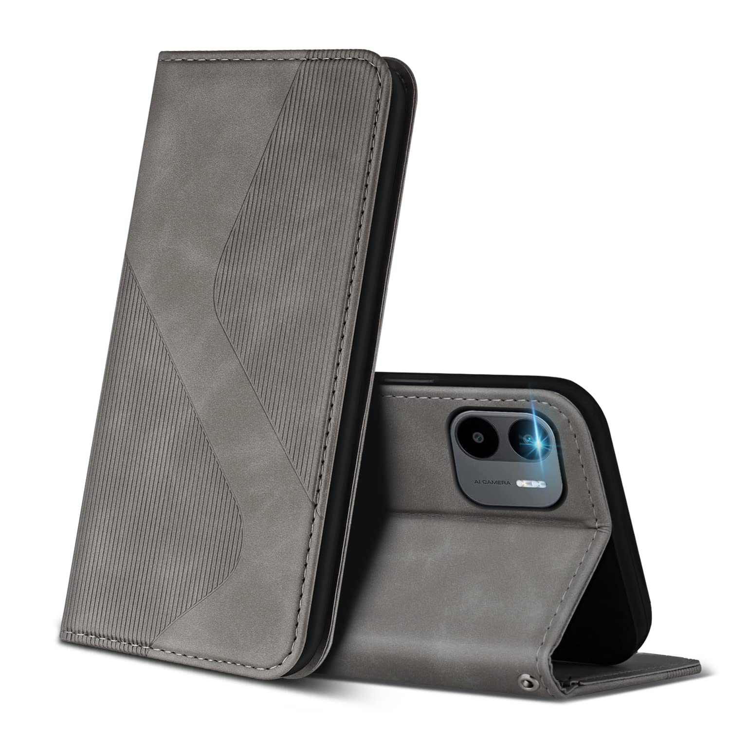 Case Compatible with Xiaomi Redmi A1, Premium PU Leather Wallet Case with [Card Slots] [Viewing Stand], Shockproof Flip Cover for Redmi A1 (Grey)