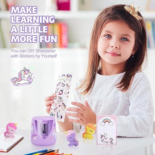 Miniatura 6 de Sacapuntas eléctricos para niños, bonito sacapuntas de colores pequeños para el aula en el hogar, sacapuntas de enchufe eléctrico, con suministros