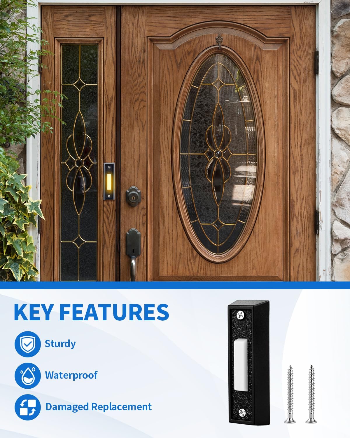 Lighted Doorbell Button, Wired Door Bell Push Button Replacement Door Bell Push Buttons LED Door Chime Wall Mounted Doorbell Switch Garage Doorbell Button (Warm Light)