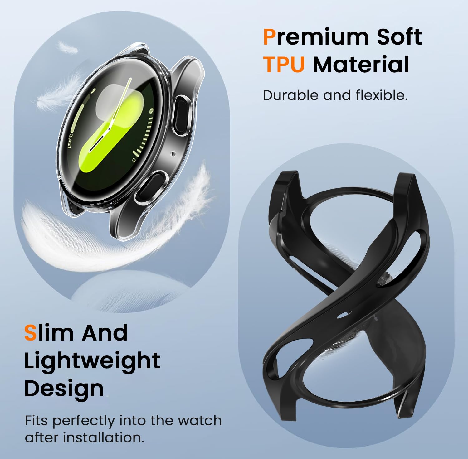 ivoler 3 sztuki etui z folią ochronną do Samsung Galaxy Watch 7 40 mm, pełne pokrycie, odporne na uderzenia i zarysowania, ultracienkie, miękkie etui ochronne z termoplastycznego poliuretanu (TPU), 2