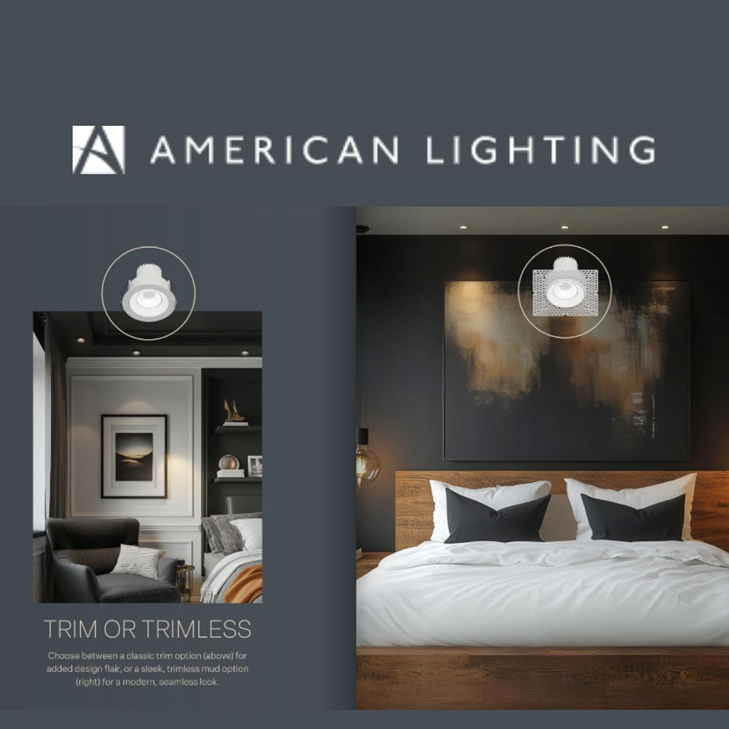 American Lighting Rhyme Downlight 3-Inch Adjustable Beam Angle, Round, Black Finish, Trim/Trimless Options, 5CCT, 1050 Lumens, Dimmable TRIAC/ELV, Easy Click-Action Installation, ETLus Listed