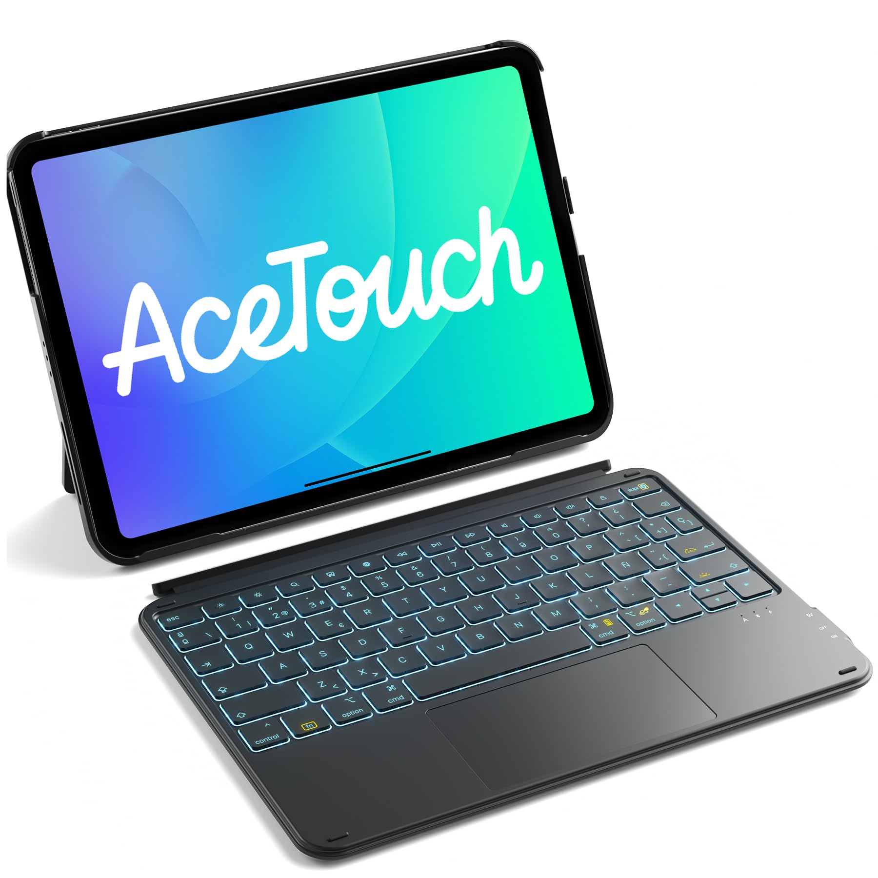 Inateck Teclado Retroiluminado 7 Colores for iPad 10Gen 2022/11Gen A16 2025 (10.9/11"), Air 11" M4/M3/M2, Air 6.ª/5.ª/4.ª, Pro 11 1-4Gen, Teclado Ultraligero Desmontable con Touchp, KB04122-RGB Negro
