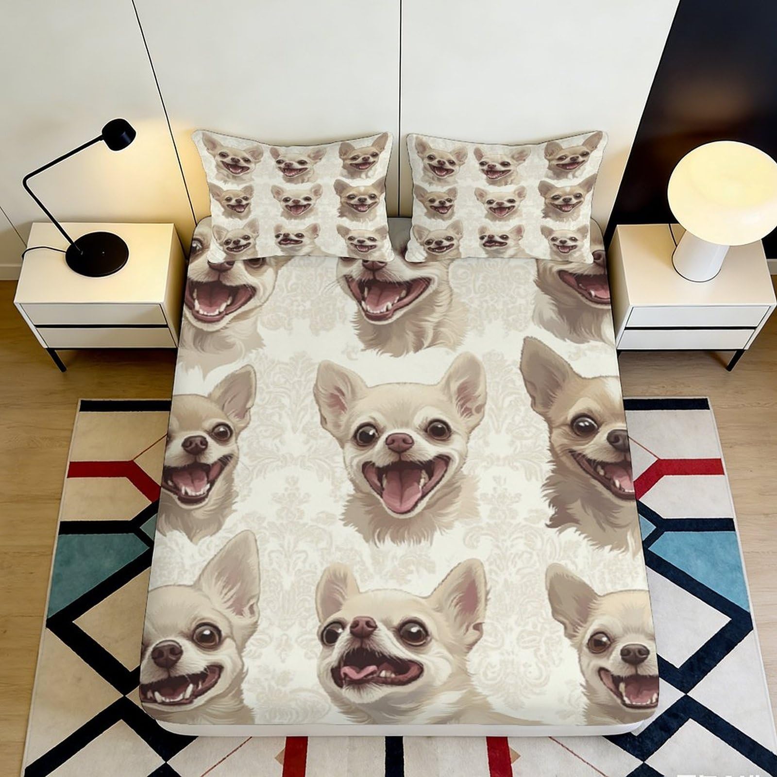 Pnayamiorkfel Style-10 3D Printed Chihuahua Dog Pattern Fitted Sheet Microfiber Anti-Slip Bed Cover For Bedroom Guest Room Easy Care Decor 90X200x25cm