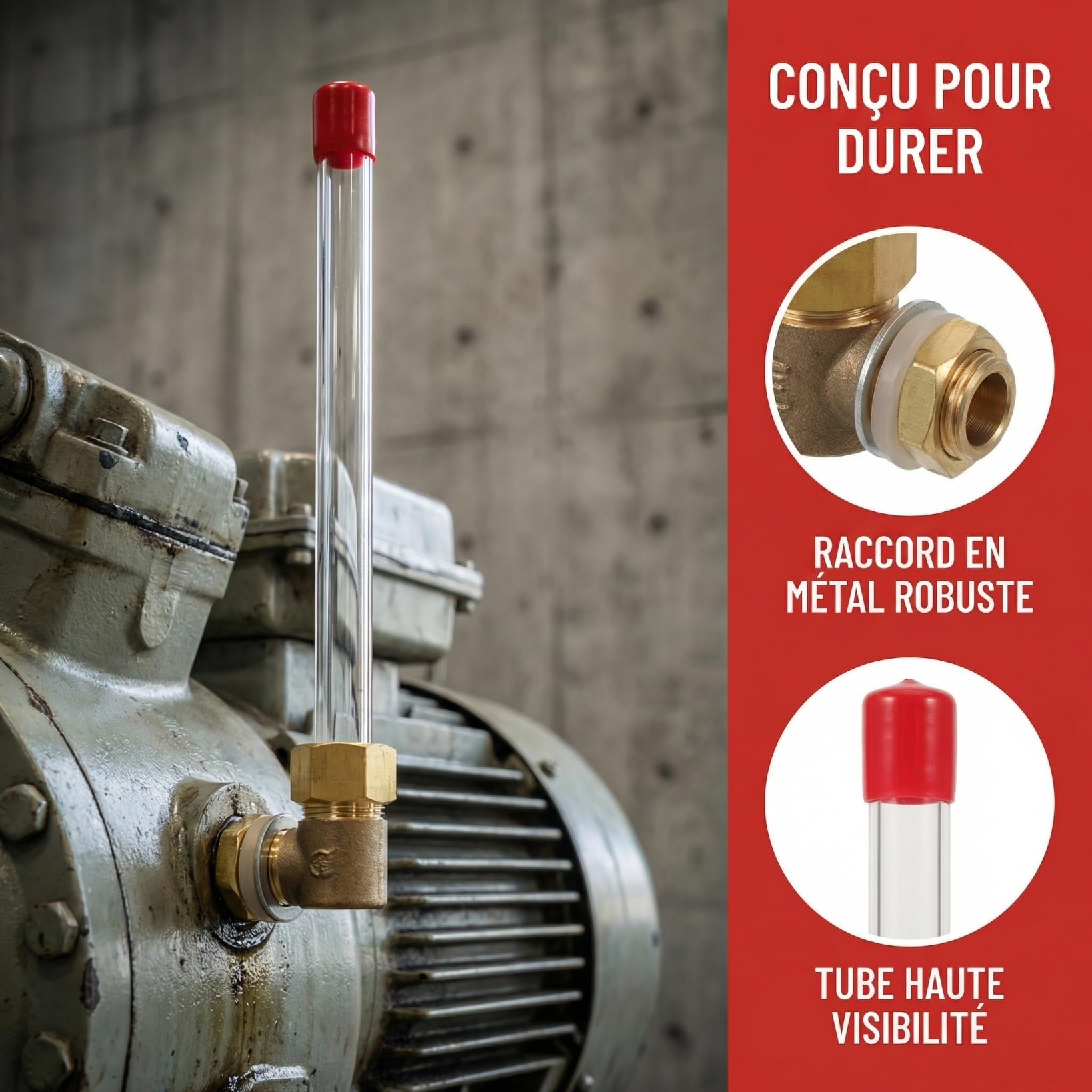 ULTECHNOVO Indicateur de Niveau d'Eau en Acrylique Haute Transparence, Jauge de Liquide Tubulaire pour Chaudière et Réservoir de Stockage, Mesure Visuelle Précise pour Bassin Incendie avec Connecteurs