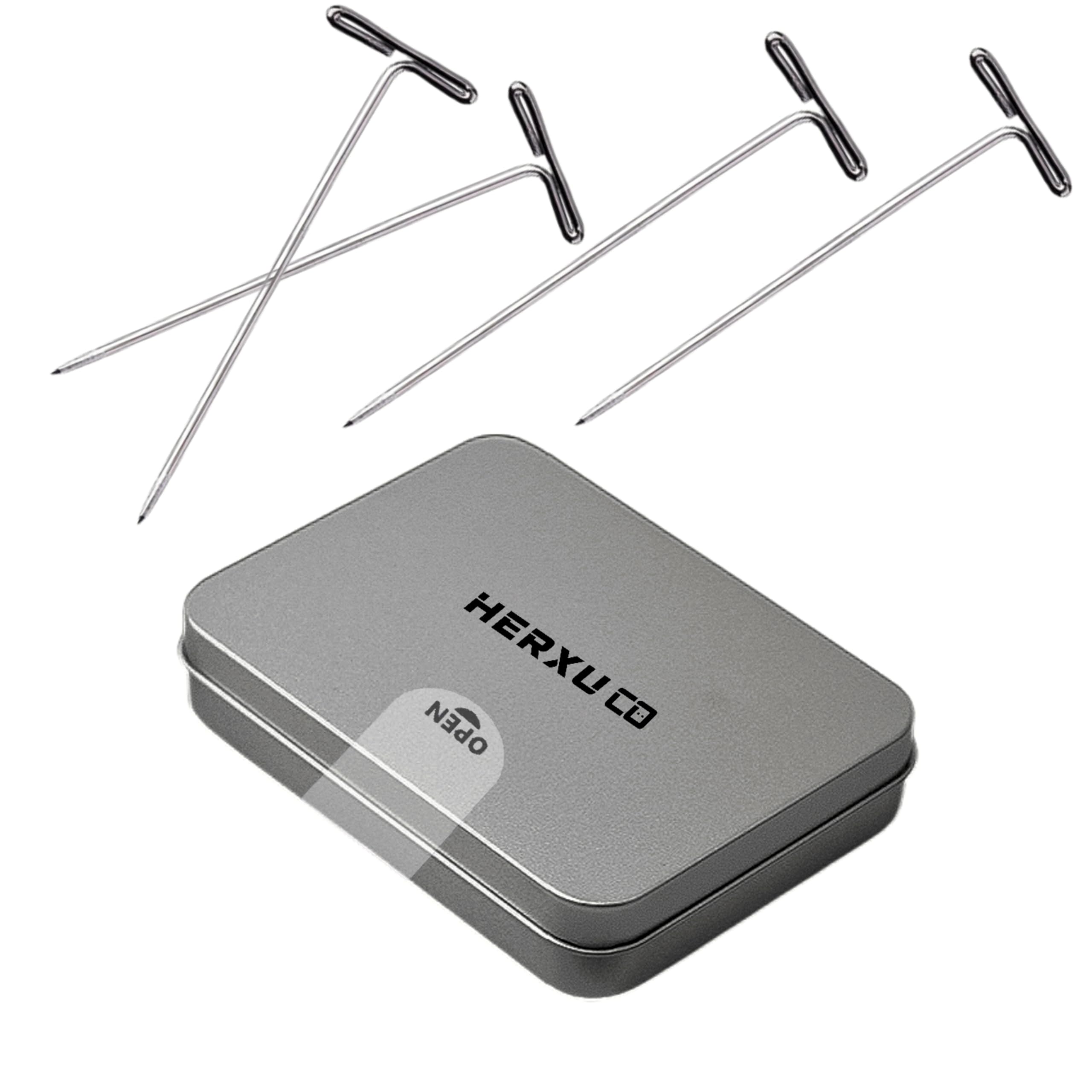 Stainless Steel Wig T-Pins for Knit & Lace Wet Blocking, Modelling and Crafts, 1-3/4 Inch 100 Pieces with Tin Box, T-Pins for Office Wall