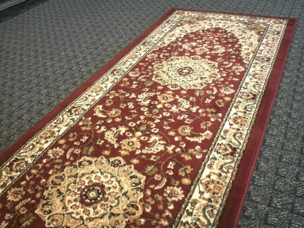 Bellagio Traditional Runner Rug Burgundy 401 (2 Feet X 7 Feet 3 Inch)