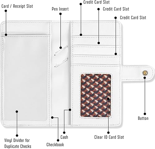 Miniatura 3 de LOLOMLO Cubierta de cuero de la PU para registrar cheques duplicados, soporte de chequera de bloqueo RFID, Blanco, Estilo Billetera