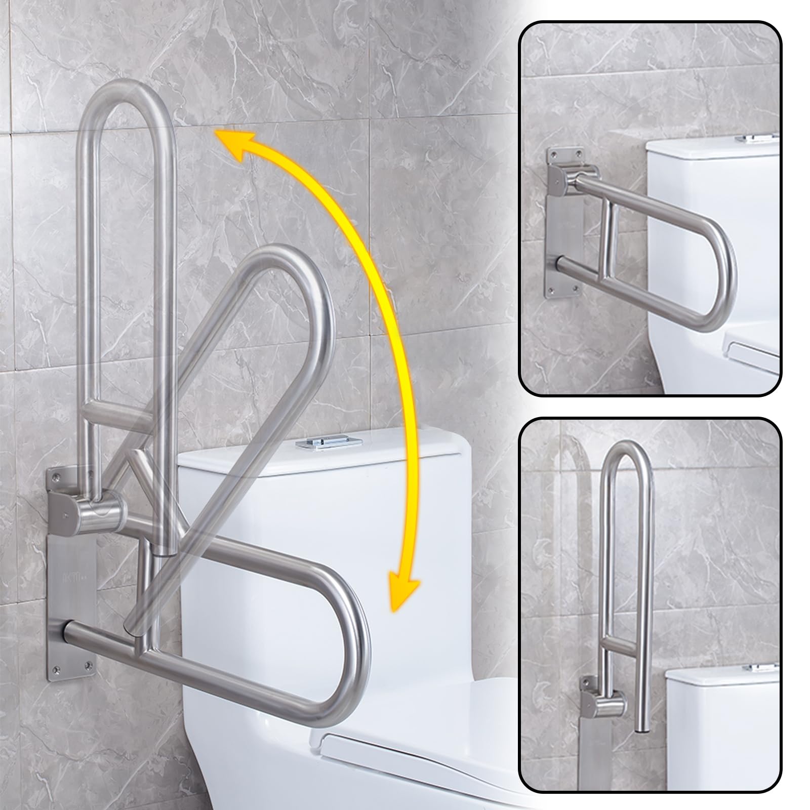 Maniglione Bagno Disabili 60cm, Maniglia Doccia Anziani, di Sostegno Ribaltabile, Barra di Sicurezza Supporta 300-350kg
