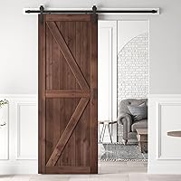 Vista 14 de Losa de puerta corrediza de madera de granero de 48 x 84 pulgadas con kit de herramientas y mango de 8 pies, café, forma de K, montaje simple