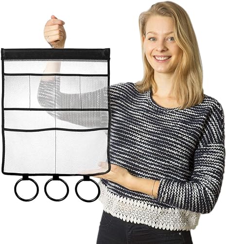 Miniatura 7 de FishMM Organizador de ducha colgante de malla con gancho, organizador de almacenamiento de baño para ducha con 6 bolsillos y 3 ganchos giratorios,