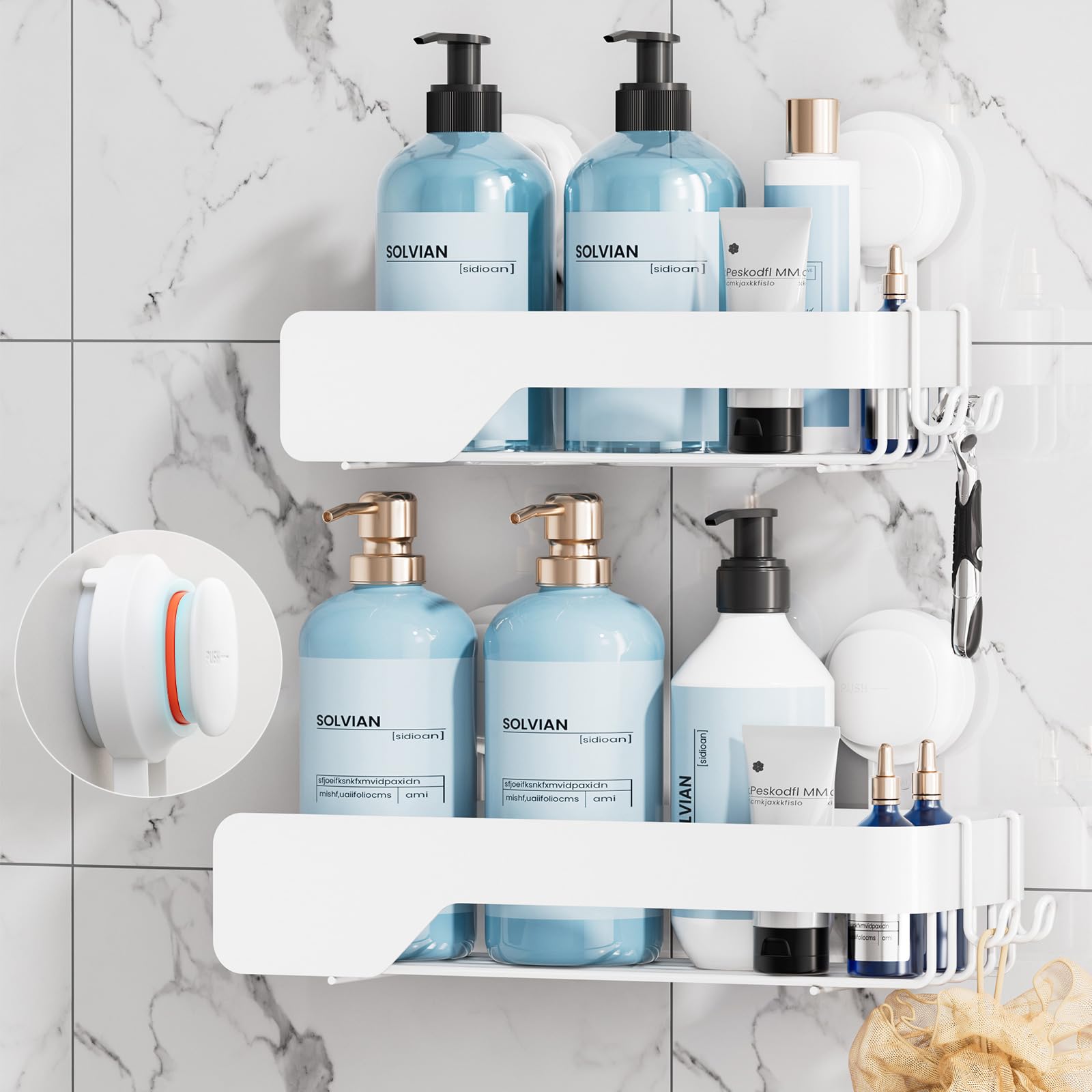TAILI Shower Caddy Suction Cup Stainless Steel Rustproof Shower Shelves, No Drilling Wall Mounted Basket, Upgraded Removable Suction Cup Bathroom,Visible indicator White 2pack โ image 1