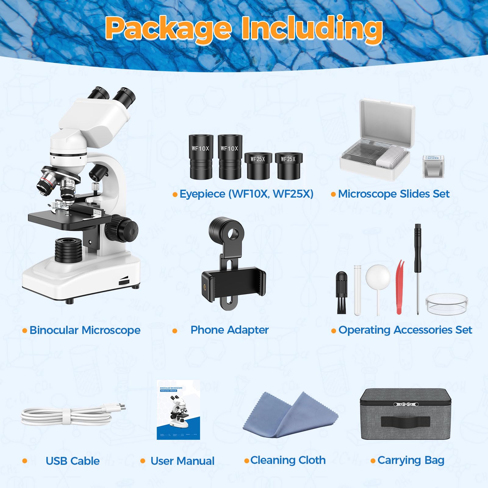 Microscopio Binoculare Composto per Adulti e Bambini: Microscopio Professionale 40X-1000X con Palcoscenico Meccanico a Doppio LED - Valigetta Portatile per Studenti Uso Lab Casa e Scuola Edu