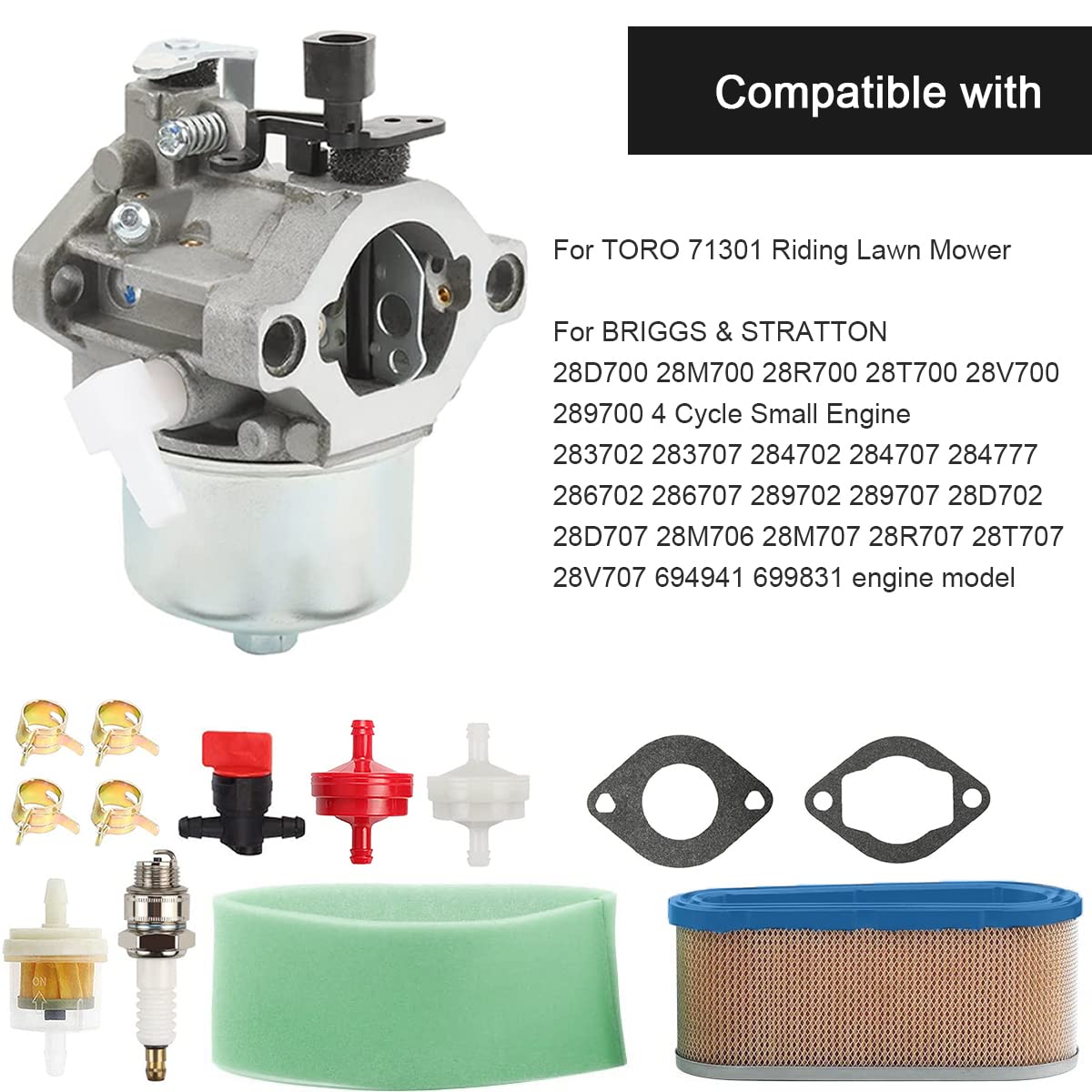 ZAMDOE 699831 694941 Gaźnik Zamiennik do Briggs & Stratton 283702 283707 284702 284707 284777 Silnik Kosiarki Ciągnik, z Filtrem Powietrza, Filtrem Paliwa, Uszczelkami