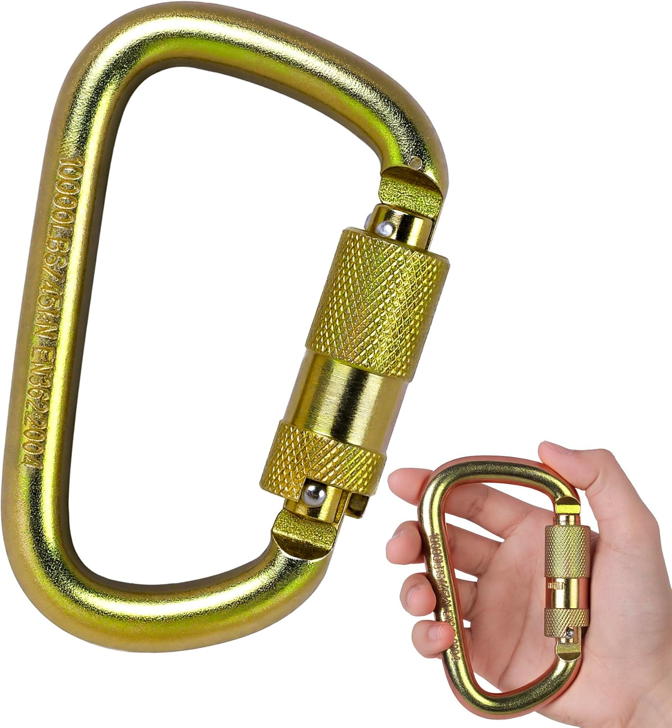 Auto Locking Carabiner 45KN=10000lbs Twist Lock Steel Heavy Duty Large Carabiner Clip for Rock Climbing,Camping,Gym,Rescue and Mountaineering