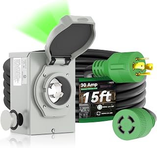 30 Amp Generator Cord 15FT and Power Inlet Box, Pre-Drilled 30 Amp Generator Inlet Box with Cord, NEMA L14-30P to L14-30R Generator Cord Waterproof Combo Kit, ETL Listed