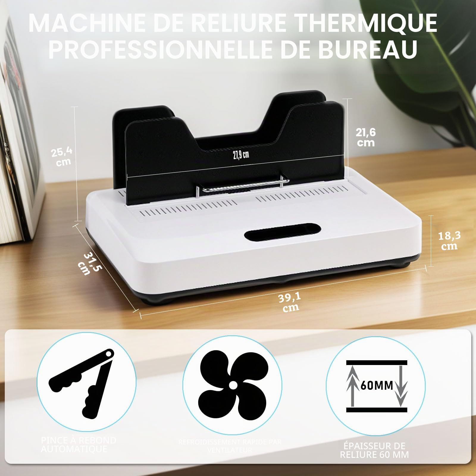 Machine de Reliure Thermique, Capacité 500 Feuilles, Panneau Tactile Numérique, Refroidissement par Air, Relieuse A4/A5 avec 10 Couvertures