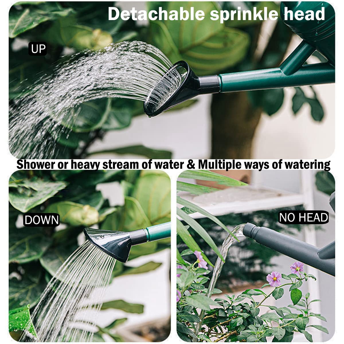 Annaffiatoio da 1,5 galloni per piante da esterno, grande annaffiatoio da giardino in plastica con bocca lunga per piante da appartamento da interno, tanica d'acqua con testa spruzzatore staccabile