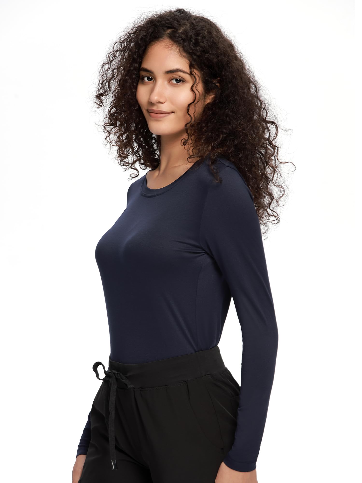 COZYFIT Underscrub Long Sleeve Women, Scrubs Undershirts, Navy Blue, 2XL