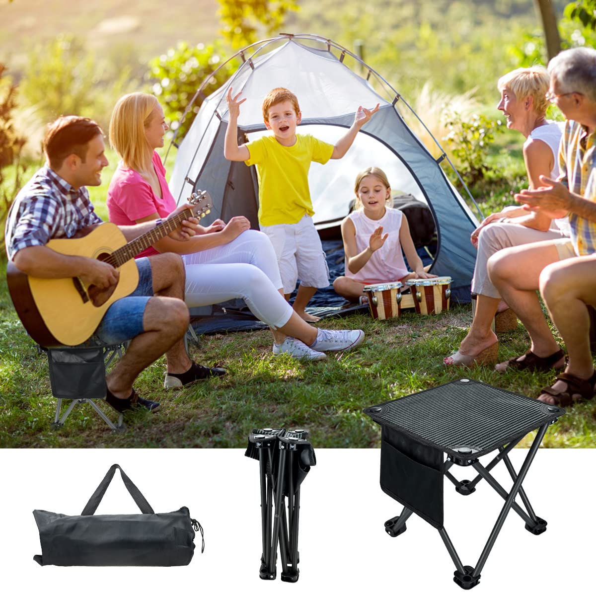 2 PCS Sedia Pieghevole Treppiede Sgabello da Capeggio, Sgabello pieghevole portatile a 3 zape