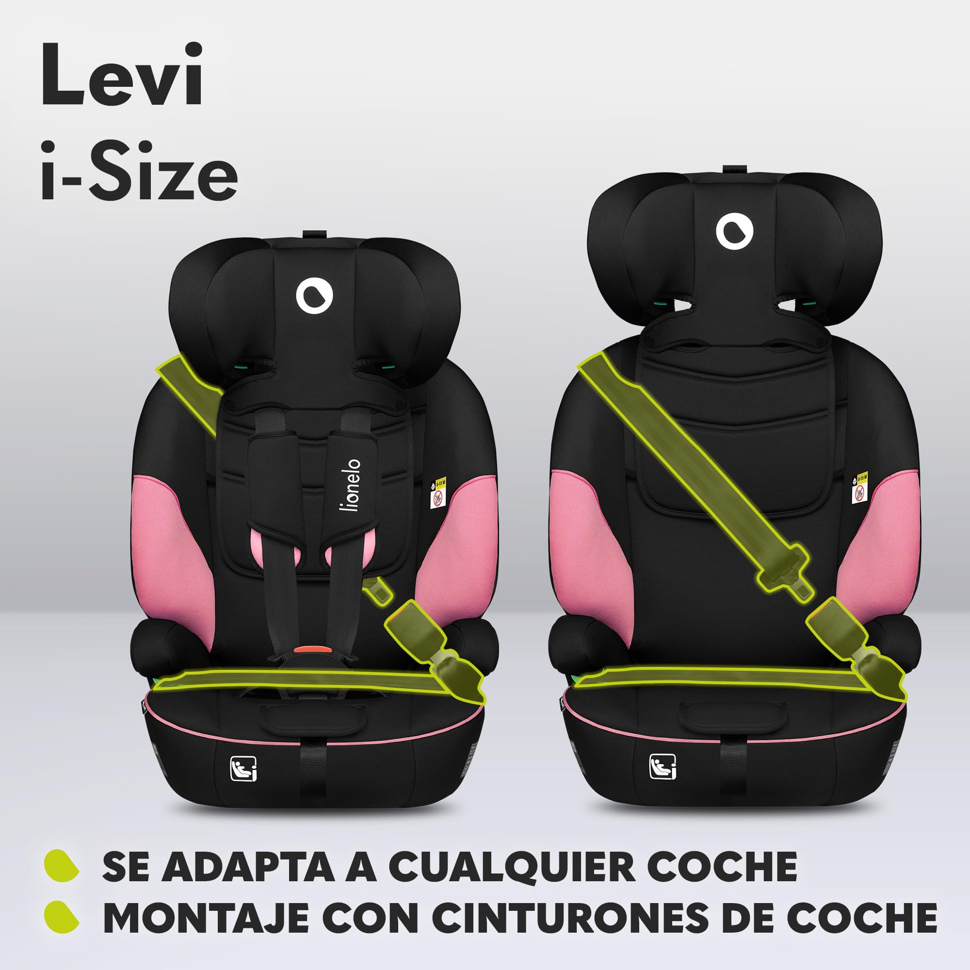 LIONELO LEVI I-SIZE Silla infantil de coche 76-150 cm, Grupo 1 2 3, Protección Lateral, Reposacabezas ajustable de 10 etapas, Reposabrazos Cómodos, Respaldo Extraíble, R129 i-Size