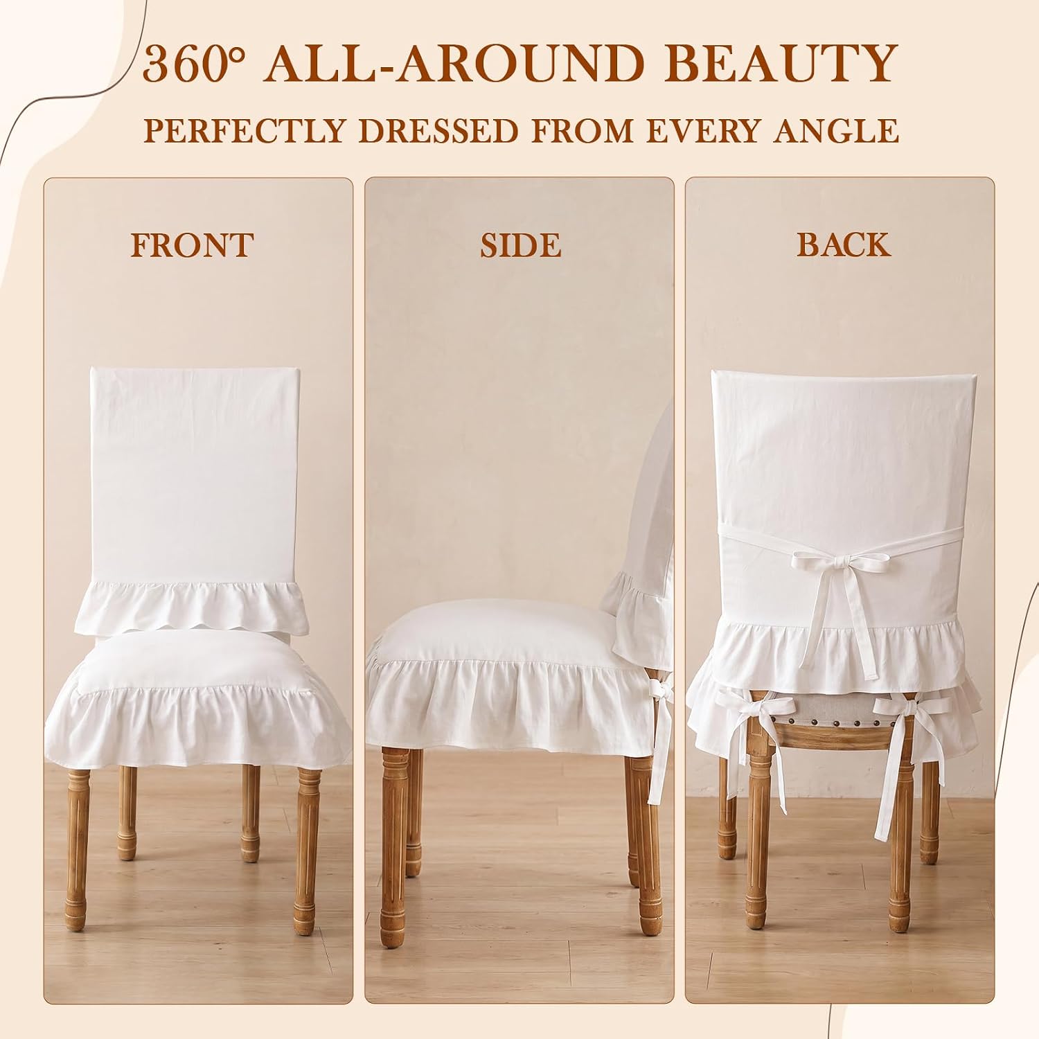 4set 8pcs 17.5'' Ruffle Chair Cushions Cover and Back Cover Set, White