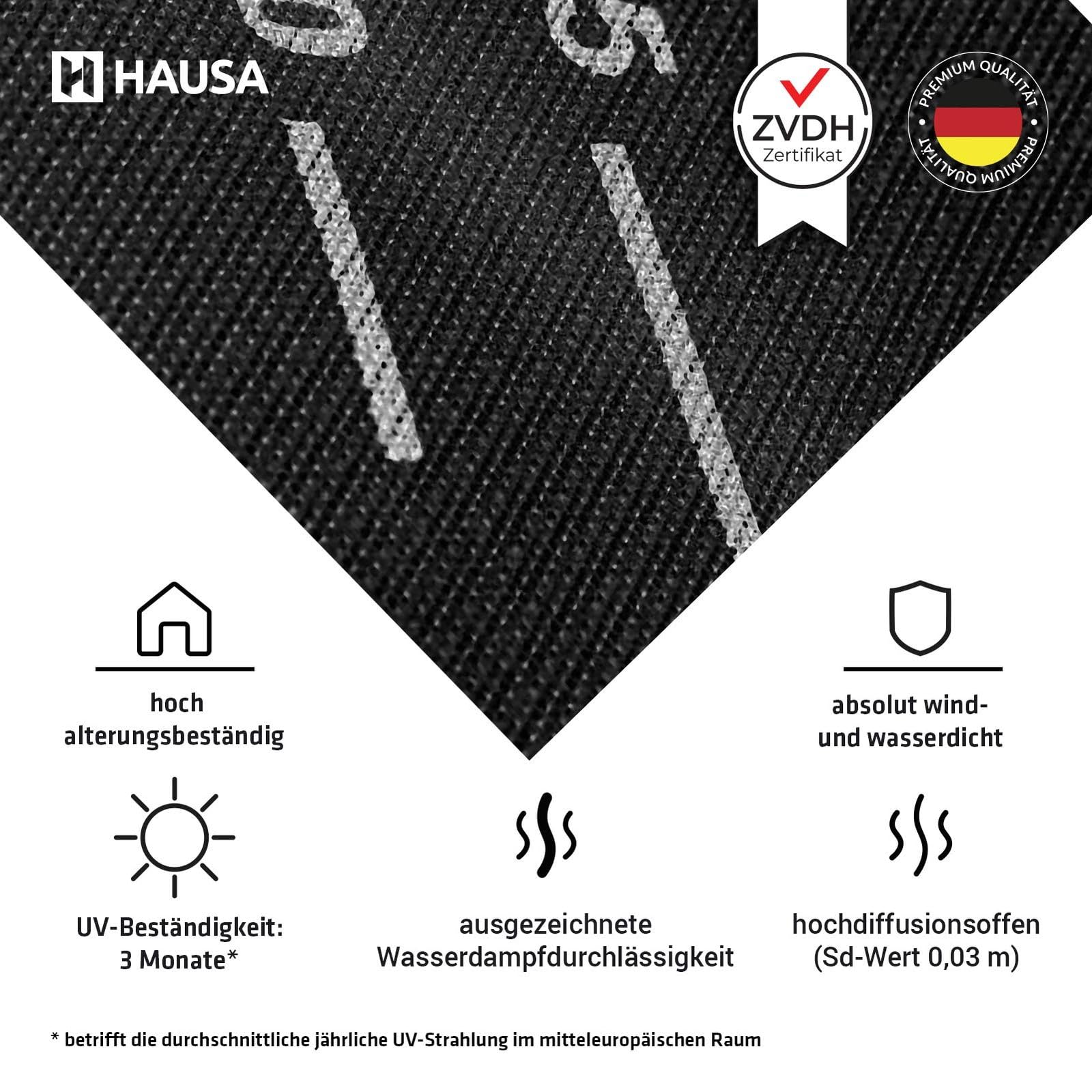 HAUSA Unterspannbahn Premium HU150 150g/m² schwarz 37,5m² (1,5m x 25m) Klasse UDB/USB schlagregensicher diffusionsoffen UV-beständig