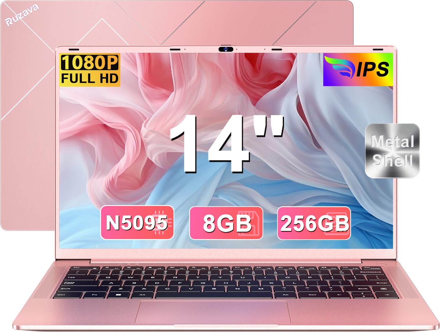 Ordenador Portátil 14 Pulgadas Celeron N5095 Up to 2,9 GHz Win11 8GB RAM 256GB SSD Expansión 1TB 5G WiFi Portatil 1920x1080 FHD BT4.2 HDMl USB 3.0 con Mouse Español Película - Oro Metal Portatiles
